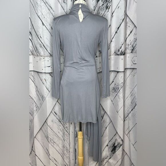 Zara Mini Dress High Low Long Sleeves Padded Shoulders Gray M - Picture 6 of 12